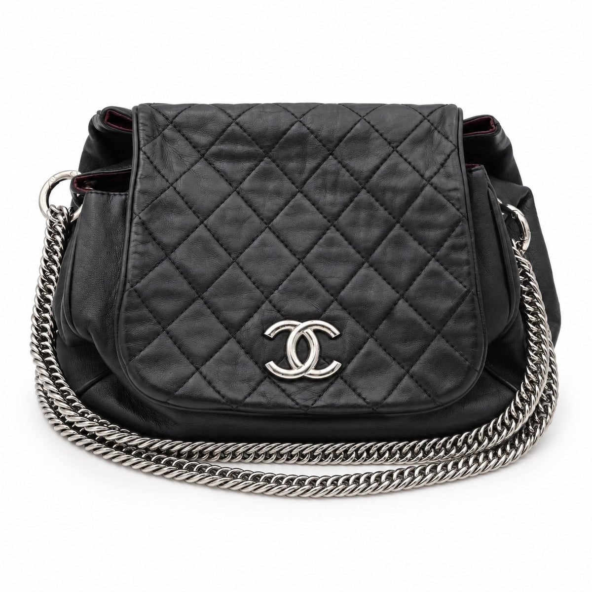 Chanel Quilted Leather Chain Tote Bag Black SHW