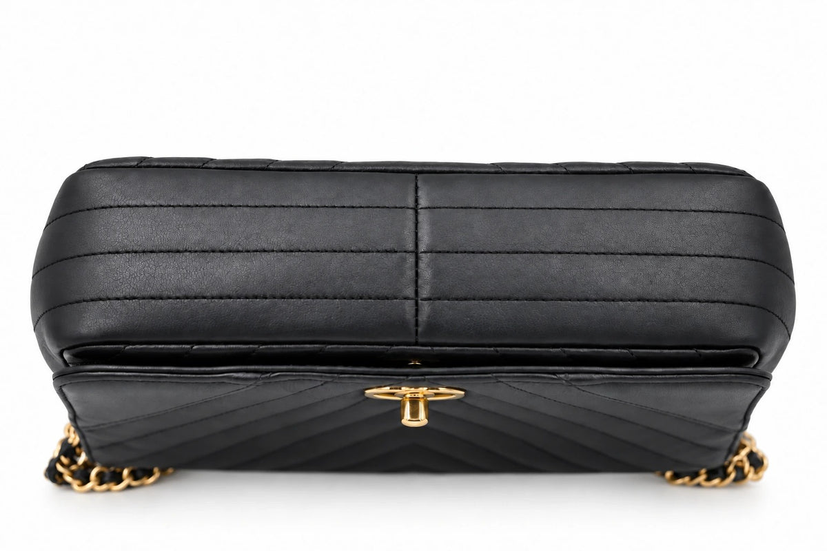 Chanel Chevron Quilted Leather Flap Bag Black GHW