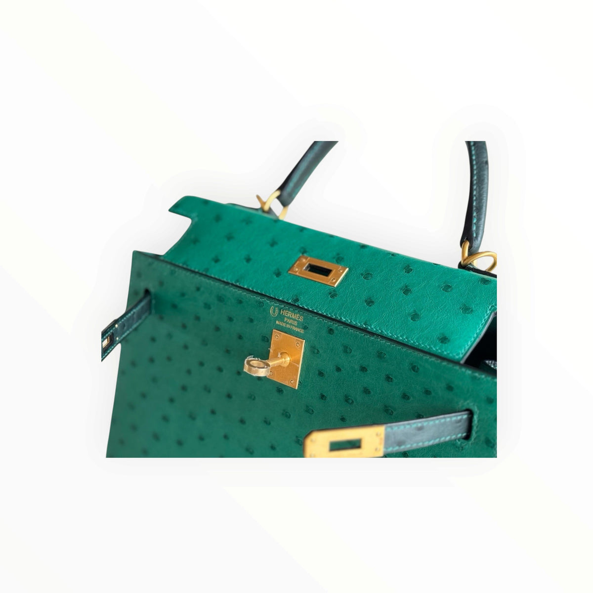 Hermès Kelly 25 Ostrich Leather, Turquoise and Black, Gold Hardware