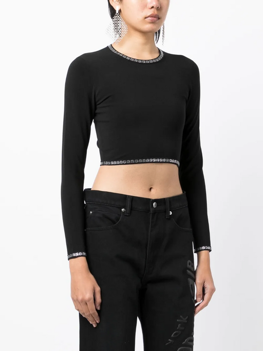 Alexander Wang Logo Printed Trim Cropped Long Sleeve Top Small