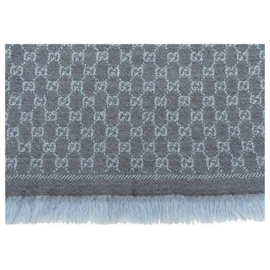 Gucci Reversible GG Monogram Wool Scarf Grey Blue