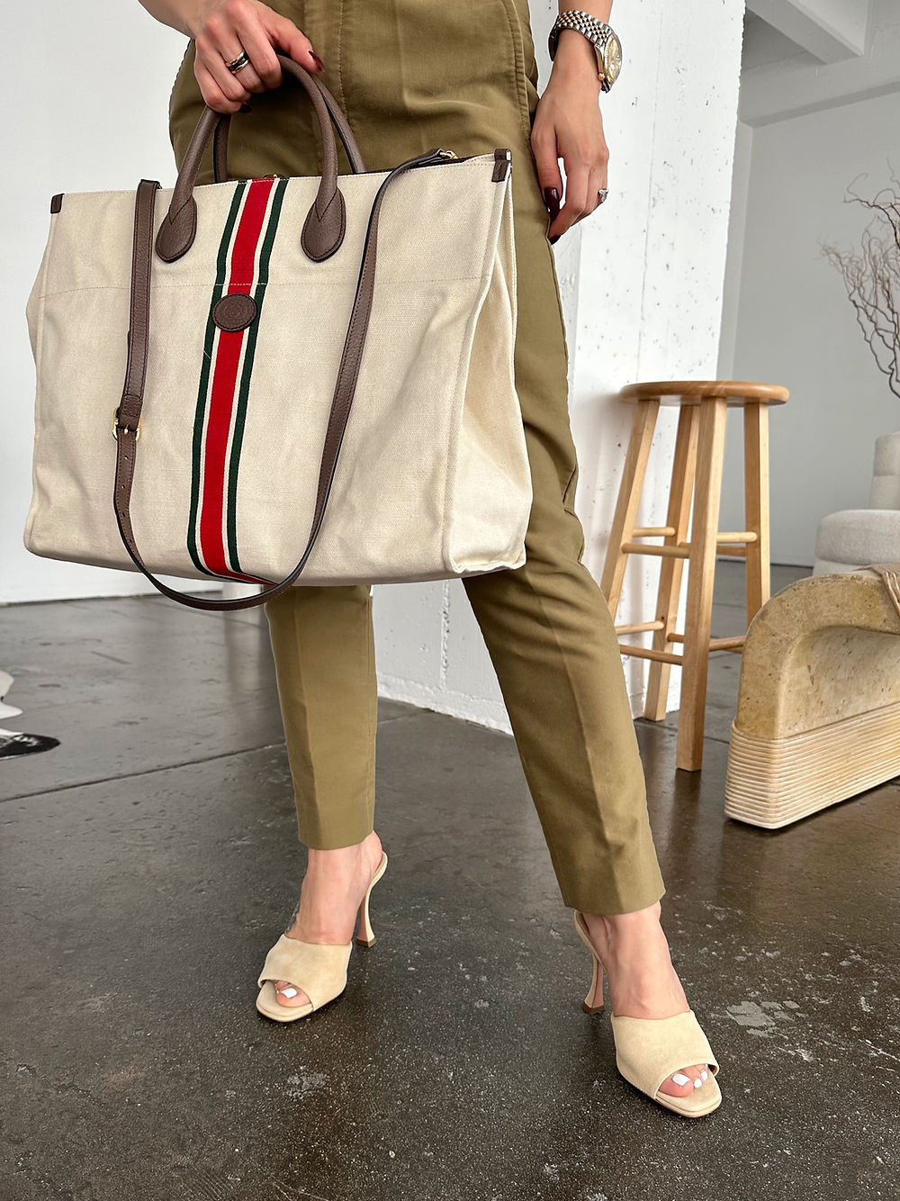 GUCCI Large Foldable Linen Tote Bag