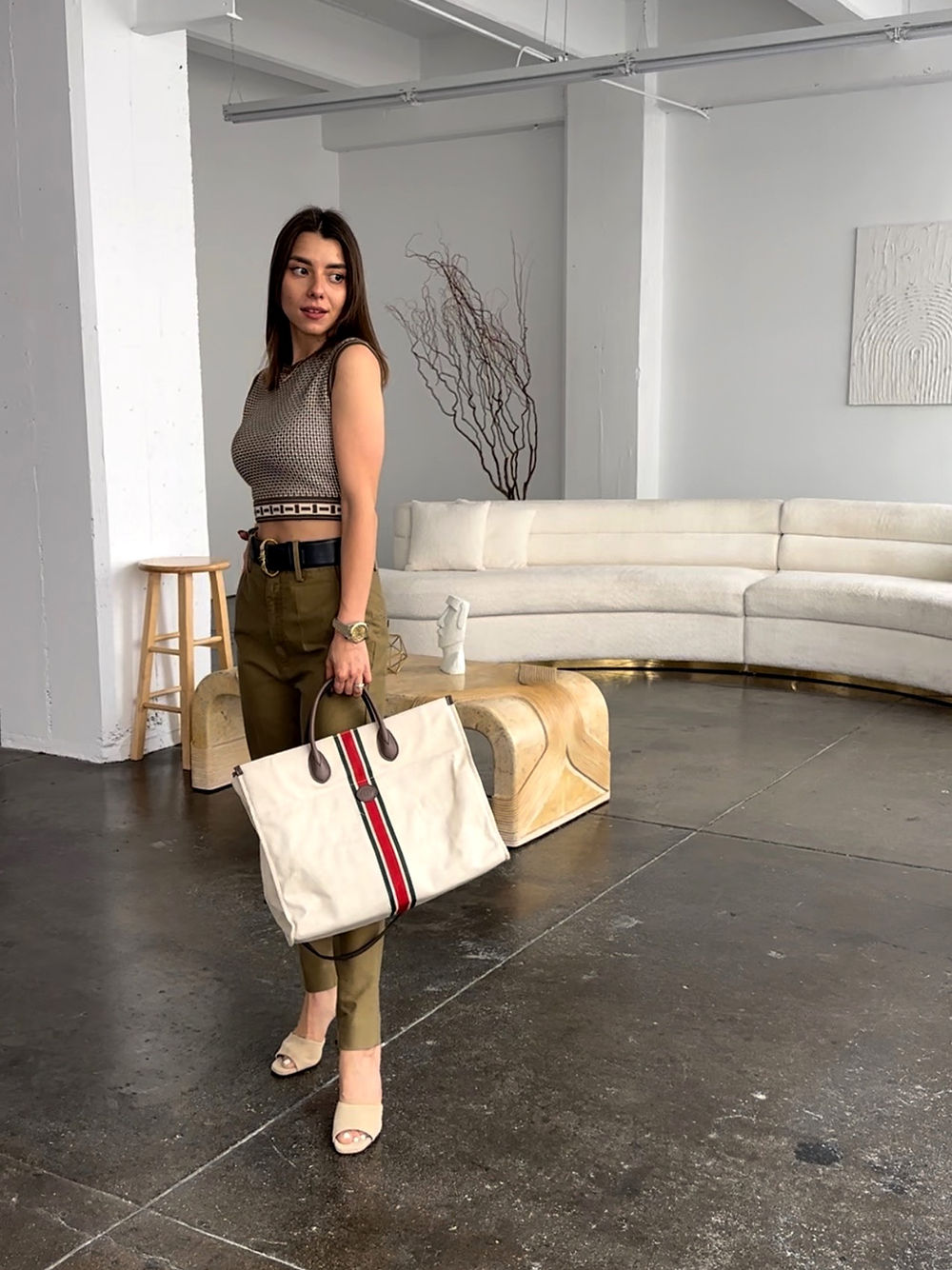 GUCCI Large Foldable Linen Tote Bag
