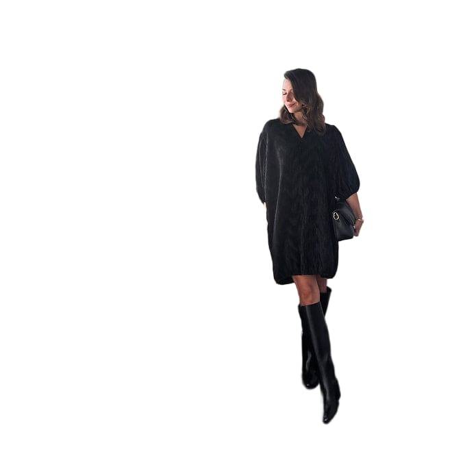 GANNI Loose Fit Pleated Mini Dress In Black