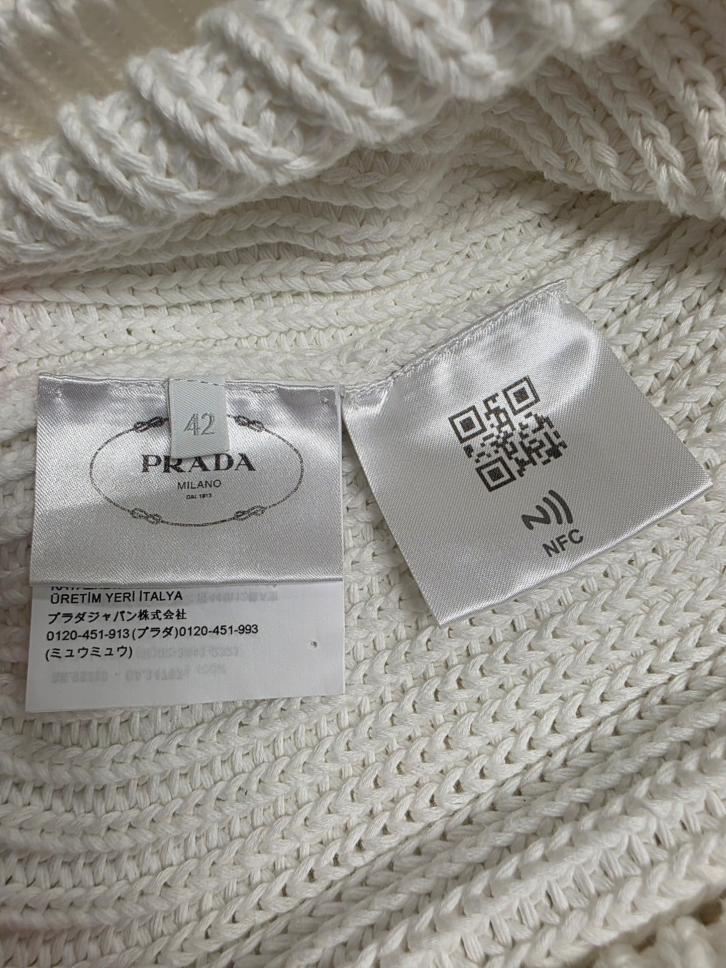 Prada White Intarsia Logo Knit Sweater