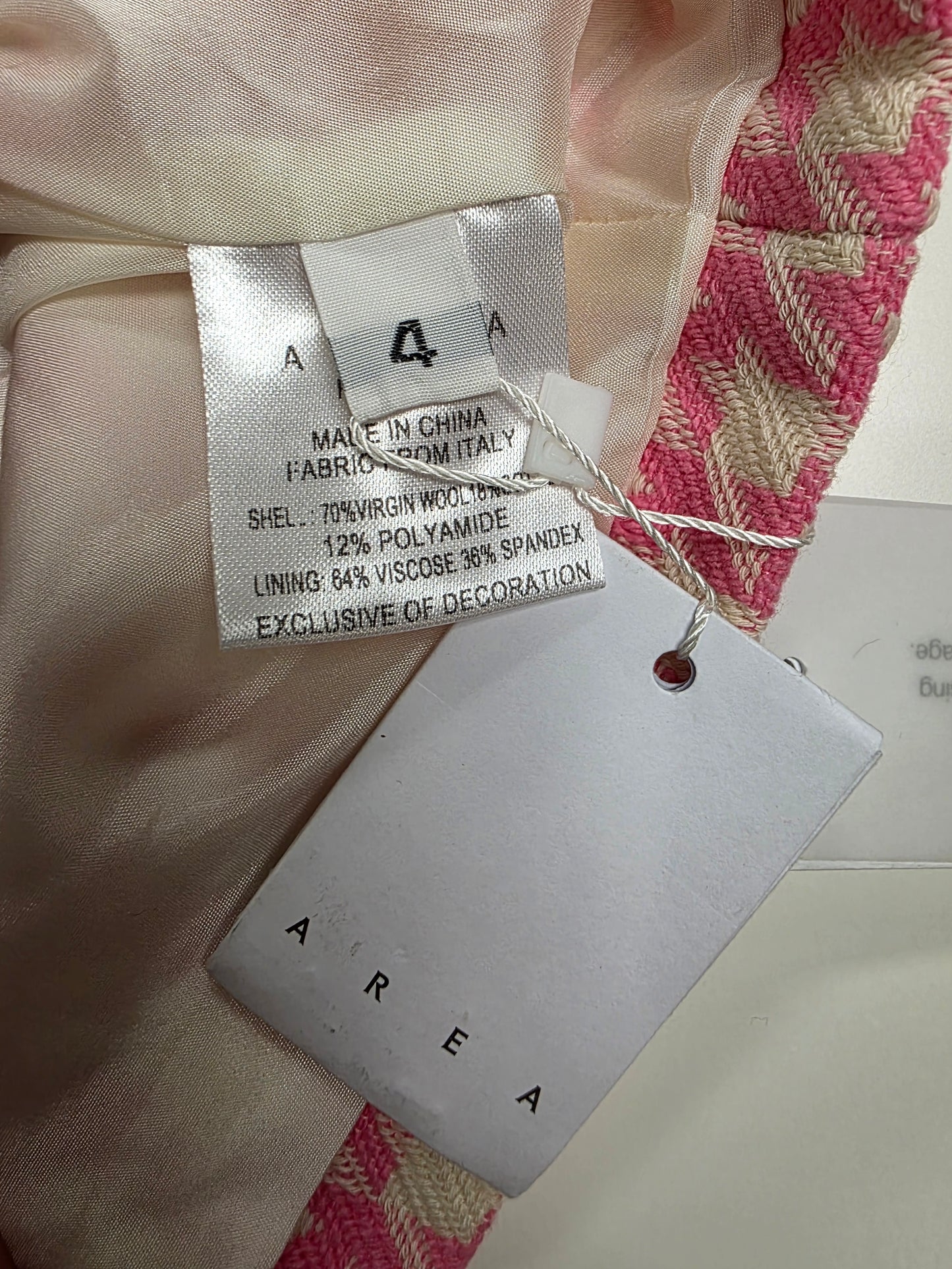 AREA Crystal Deco Bow Houndstooth Virgin Wool Blend Pink Mini Dress