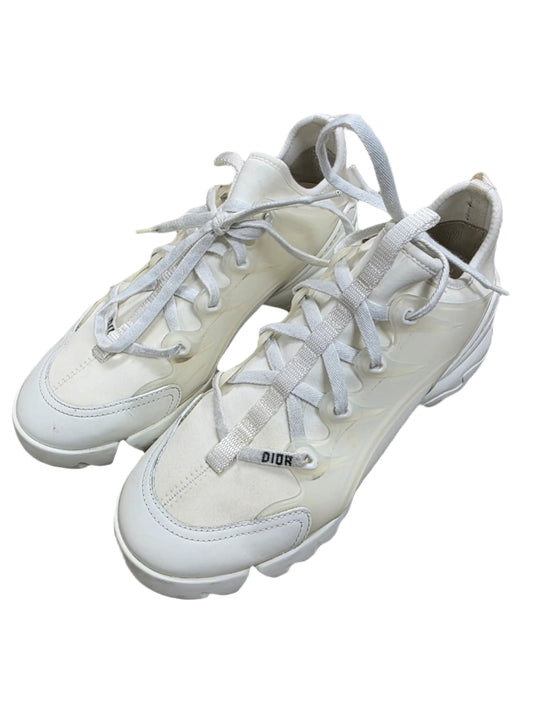Christian Dior D-Connect White Neoprene Logo Lace Up Tie Flat Platform Women Sneaker