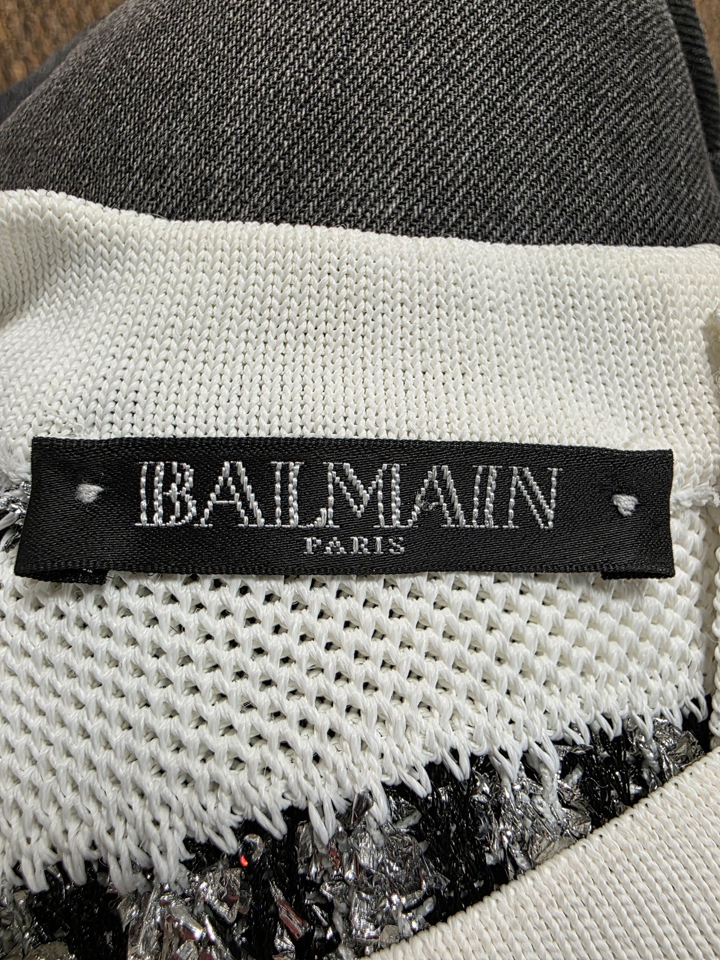 Balmain Striped Tinsel and Open-Knit Mini Dress