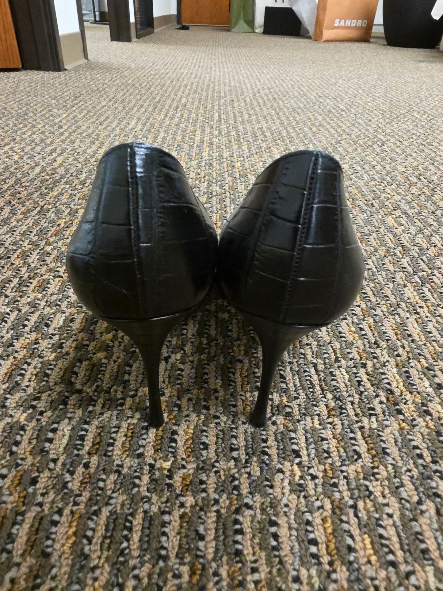 SERGIO ROSSI Black Croc Embossed Leather