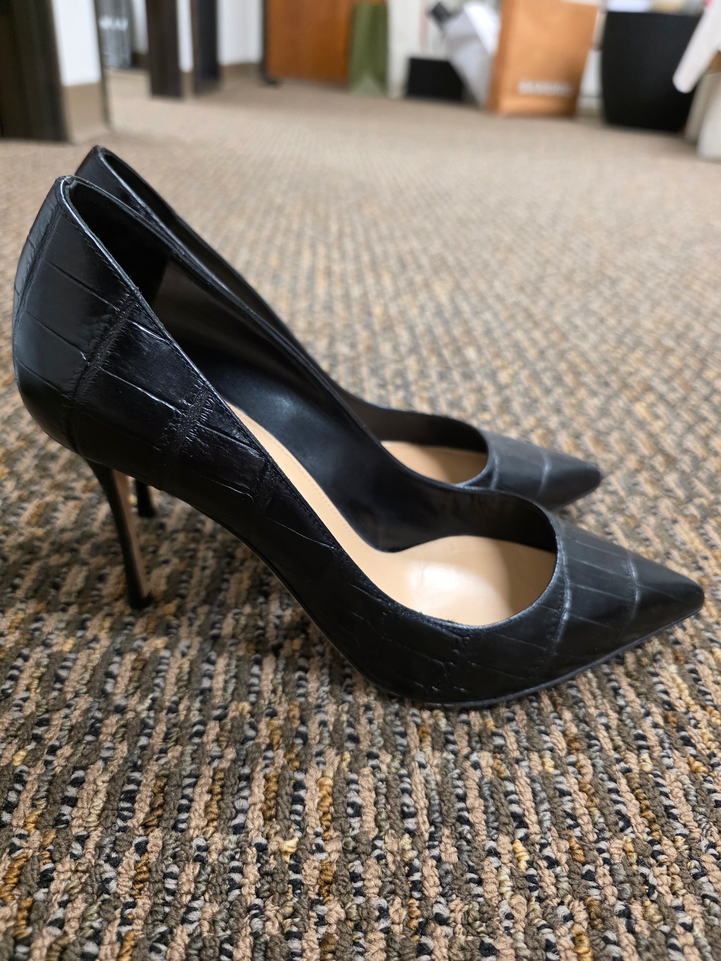 SERGIO ROSSI Black Croc Embossed Leather