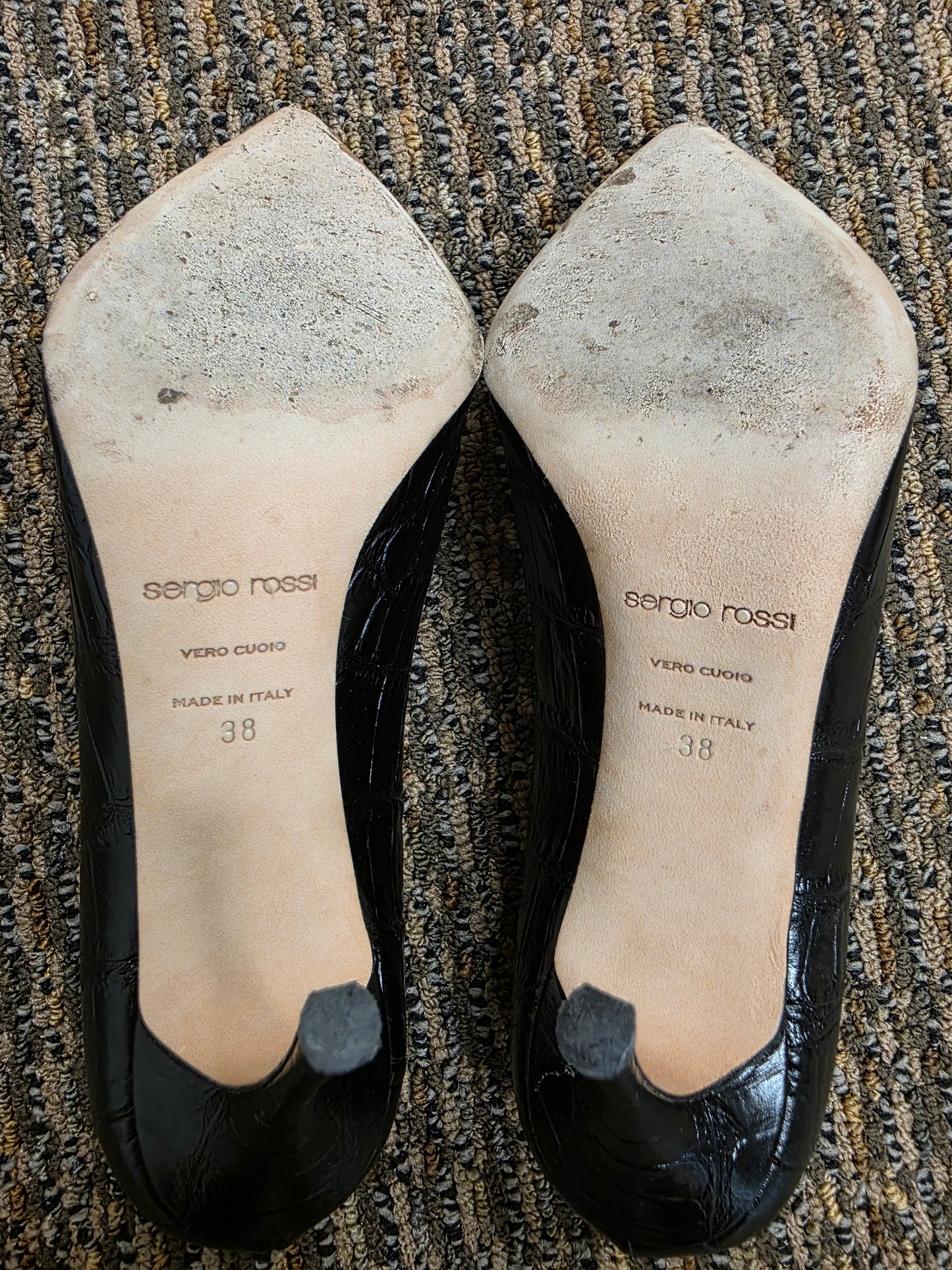SERGIO ROSSI Black Croc Embossed Leather