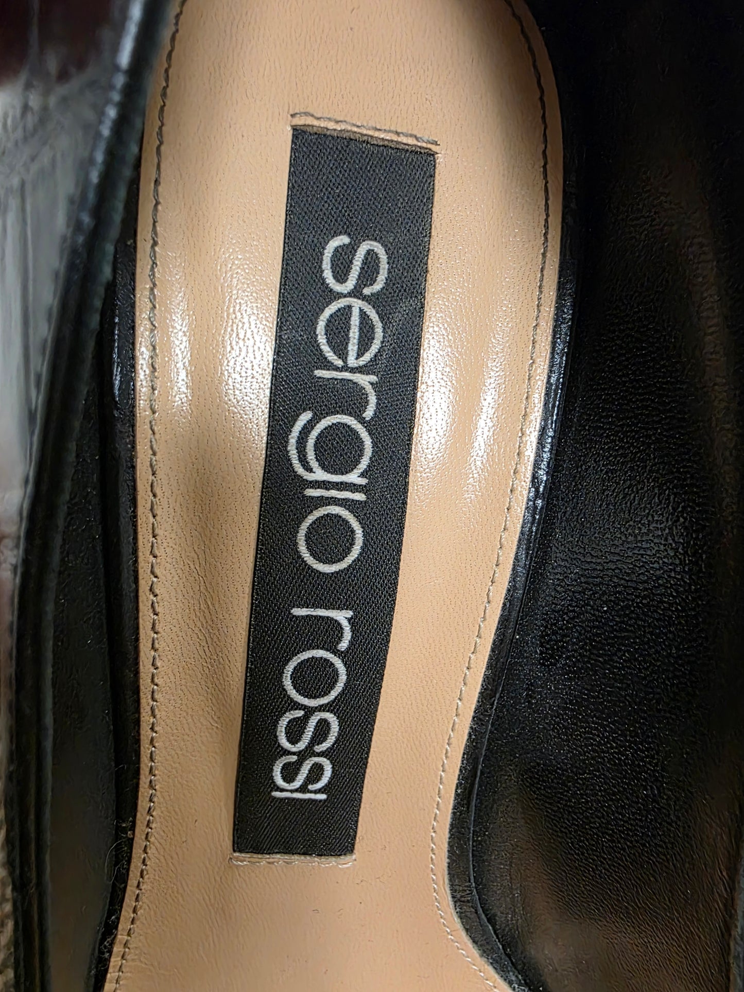 SERGIO ROSSI Black Croc Embossed Leather