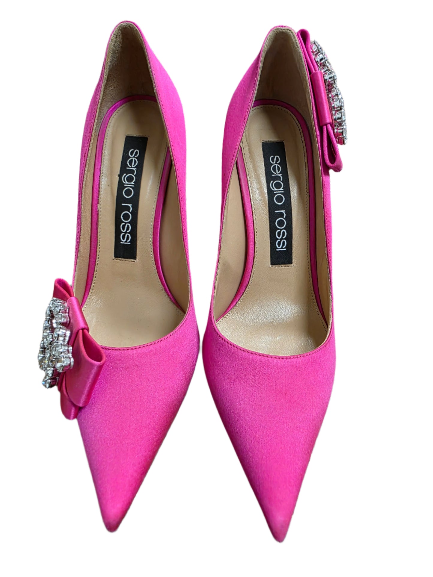 SERGIO ROSSI Sr Icona Bow-embellished Satin Pumps In Bright Pink