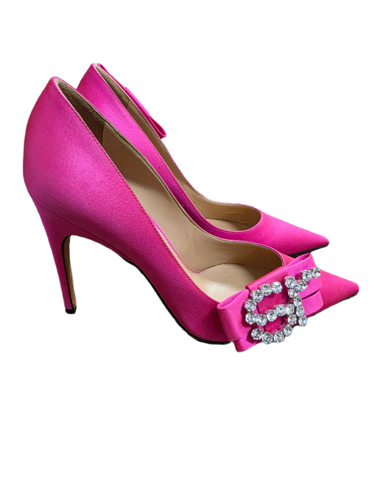 SERGIO ROSSI Sr Icona Bow-embellished Satin Pumps In Bright Pink