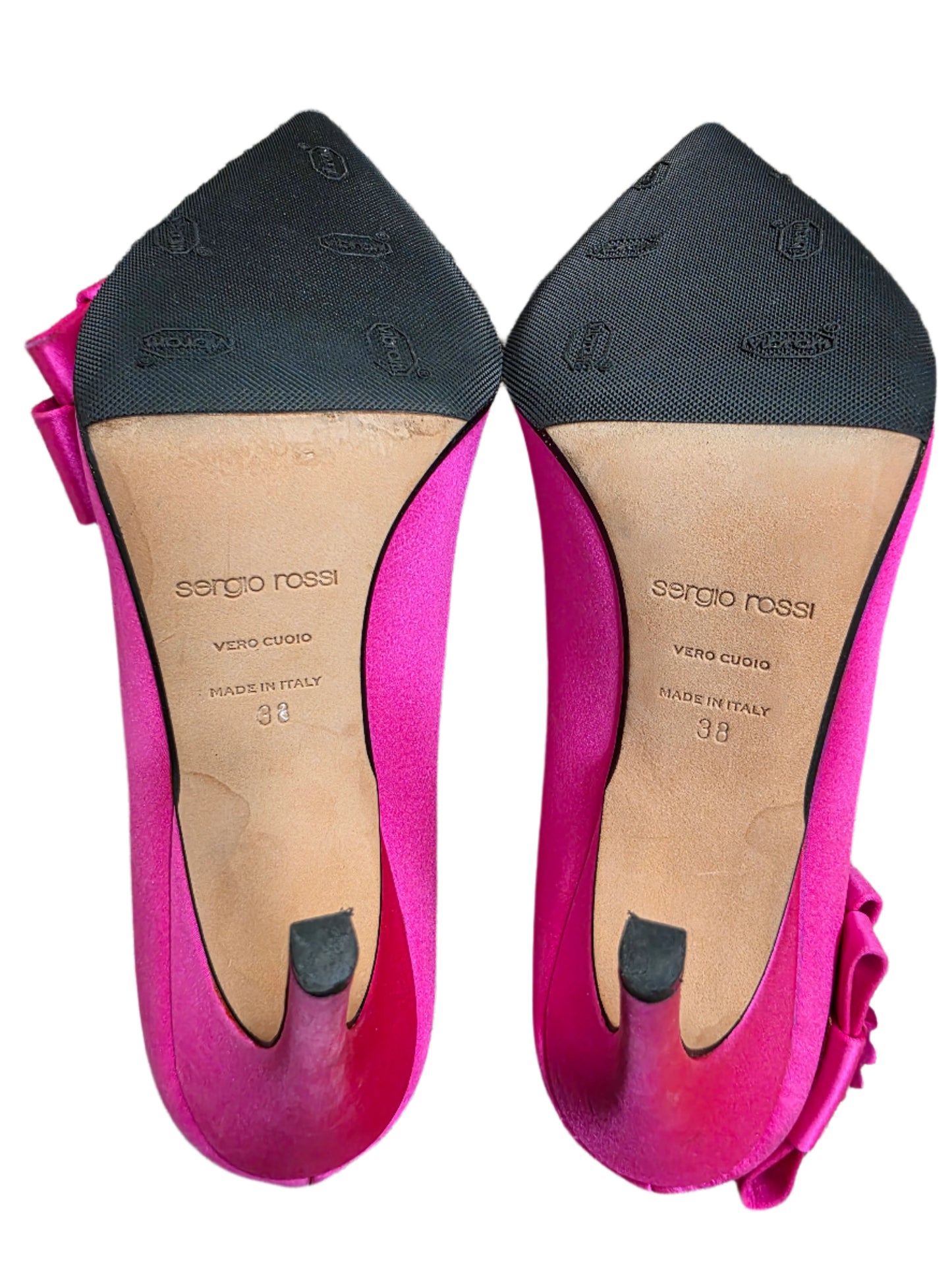 SERGIO ROSSI Sr Icona Bow-embellished Satin Pumps In Bright Pink