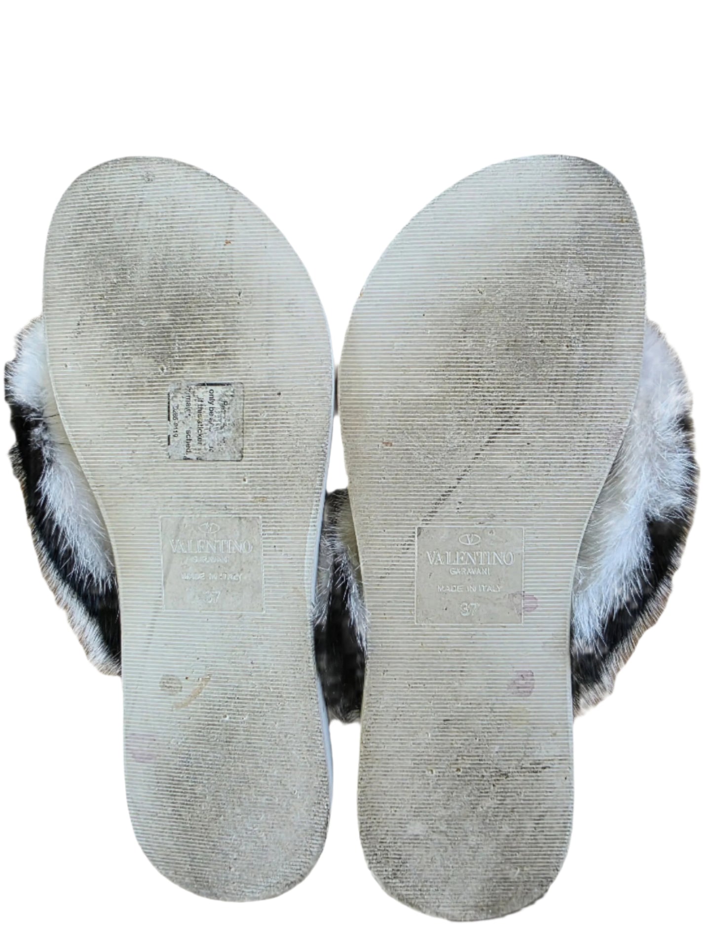 Valentino Garavani White and Brown Mink Flop Flops