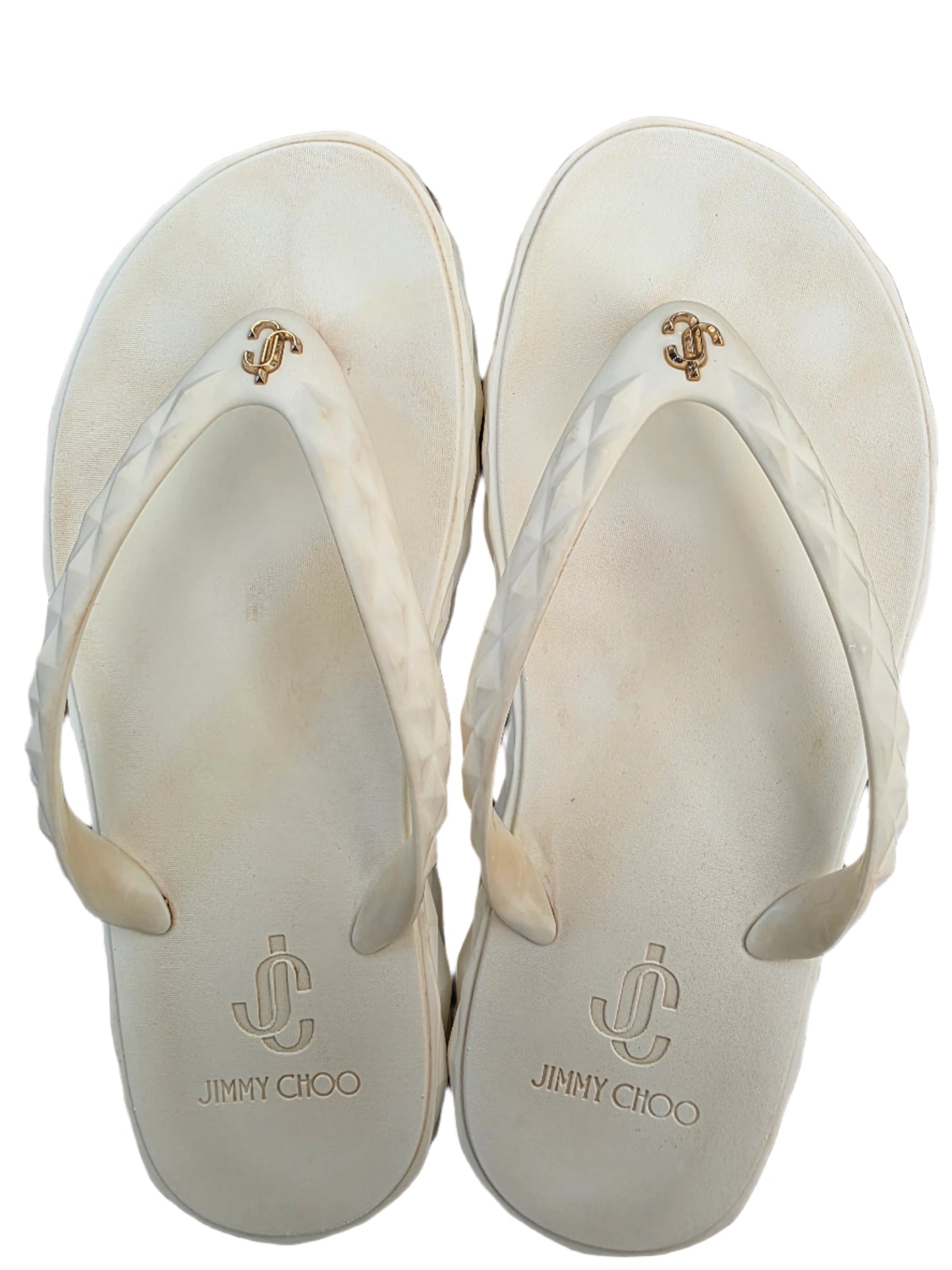 Jimmy Choo Grace Embellished Rubber Platform Flip Flops In Bianco
