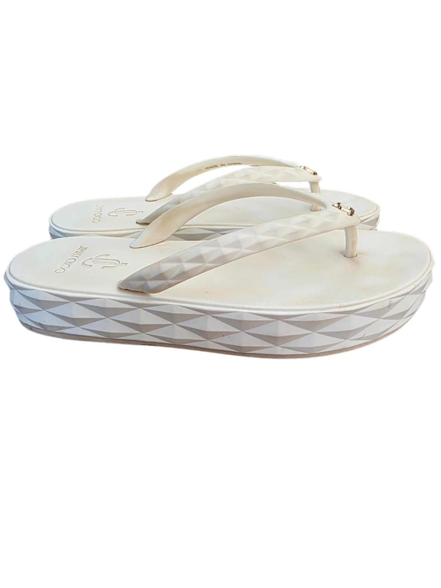 Jimmy Choo Grace Embellished Rubber Platform Flip Flops In Bianco