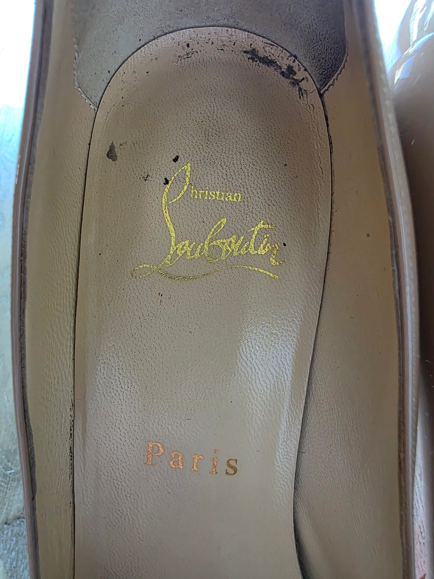 Christian Louboutin Tan New Very Prive Patent Nude Red Sole Pumps