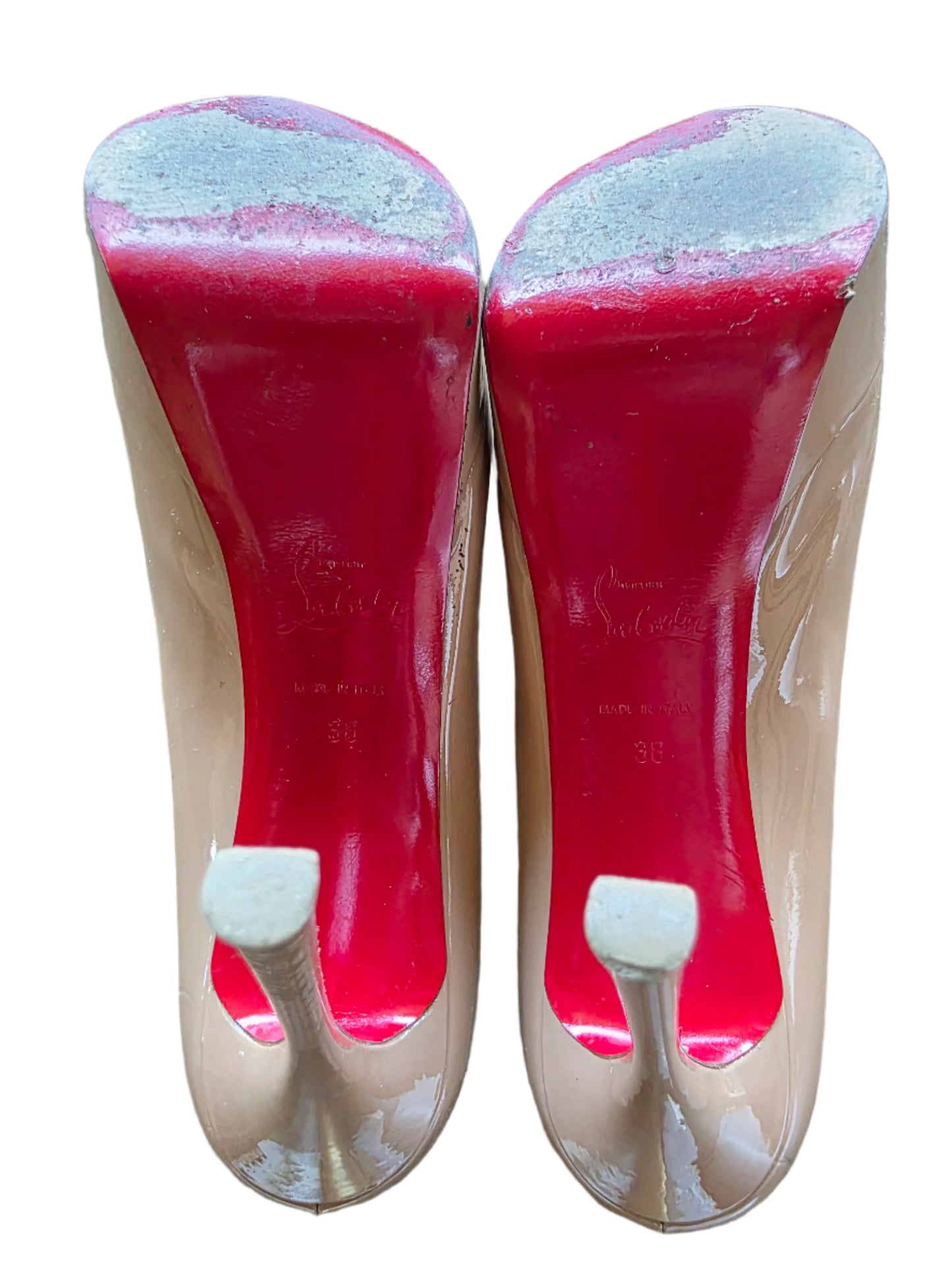 Christian Louboutin Tan New Very Prive Patent Nude Red Sole Pumps
