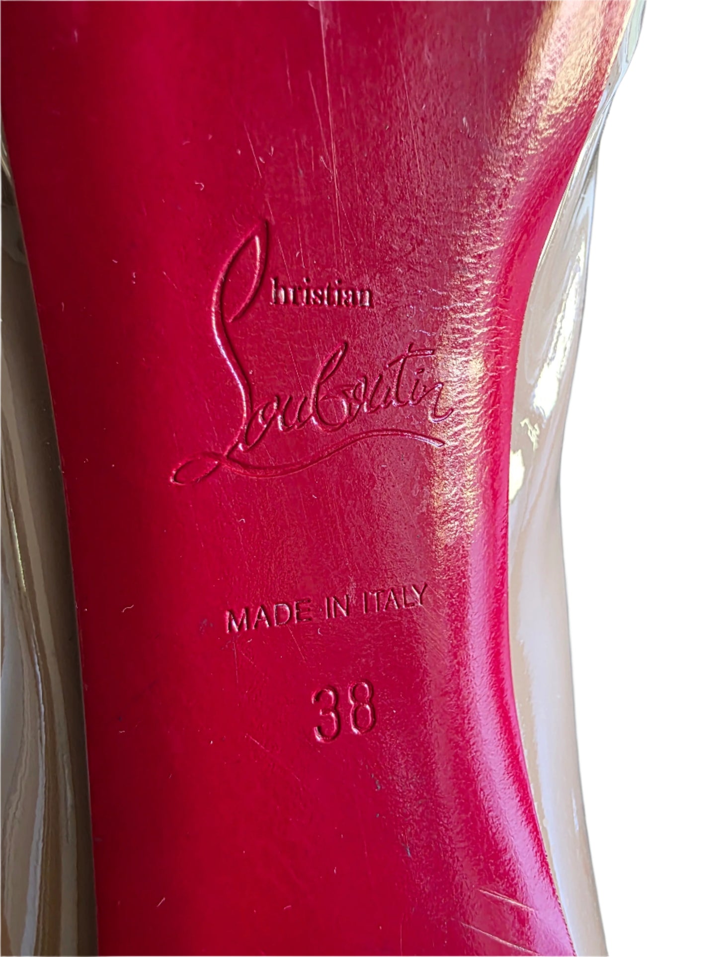 Christian Louboutin Tan New Very Prive Patent Nude Red Sole Pumps
