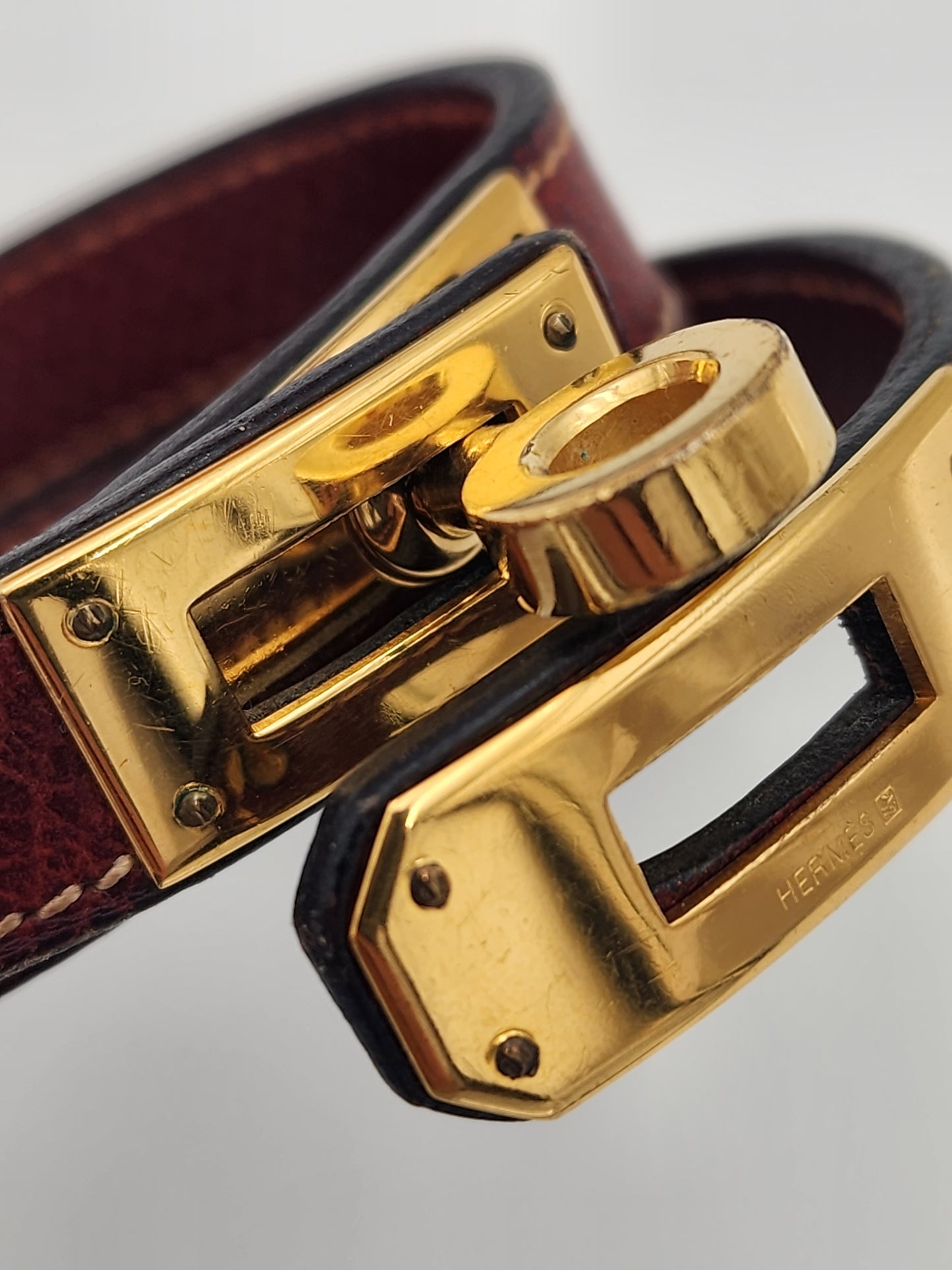 Hermès Kelly Double Tour Bracelet Maroon Epsom Calfskin GHW