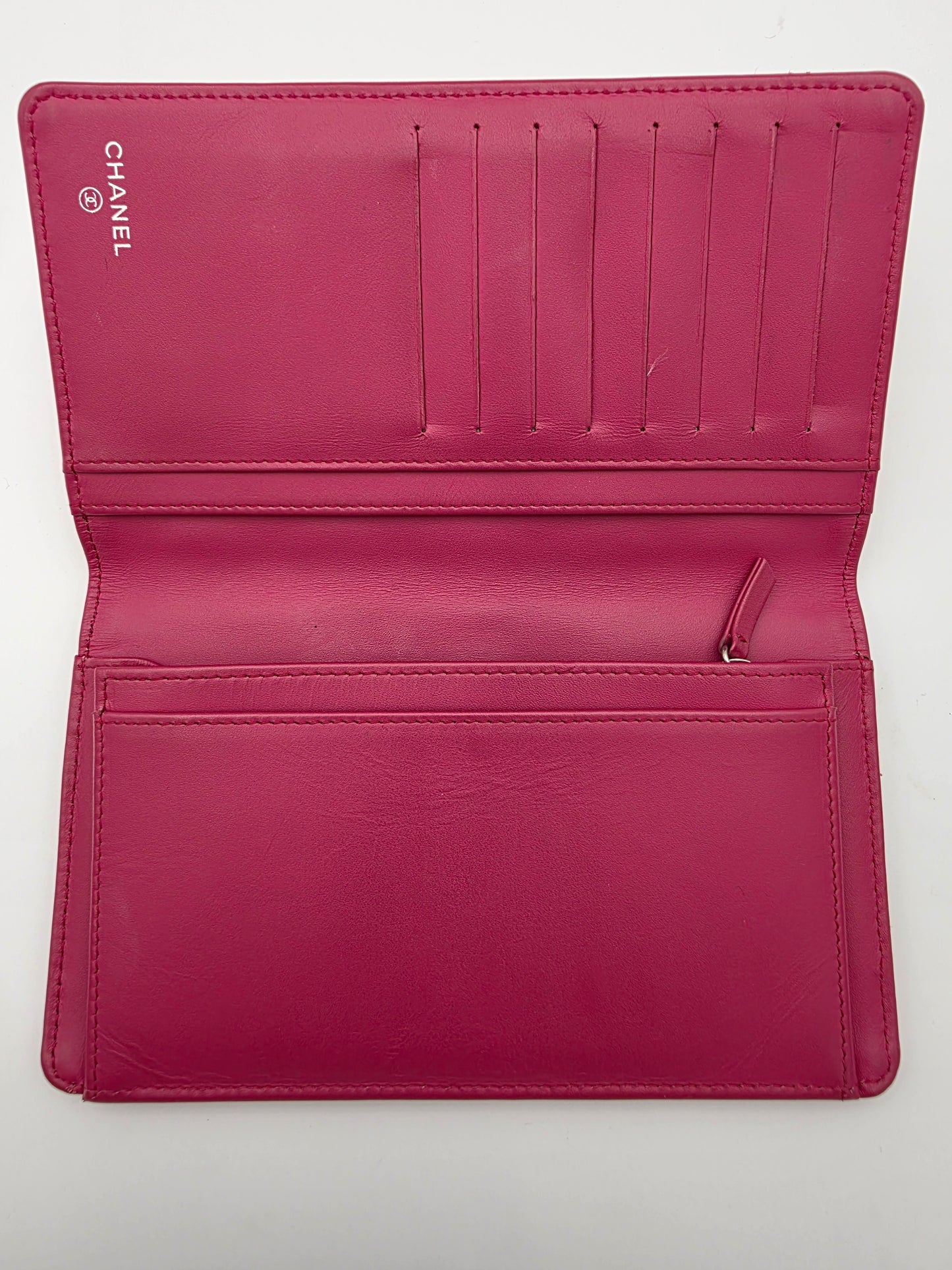 Chanel Matelassé Brilliant Long Patent Leather Wallet Rose Pink