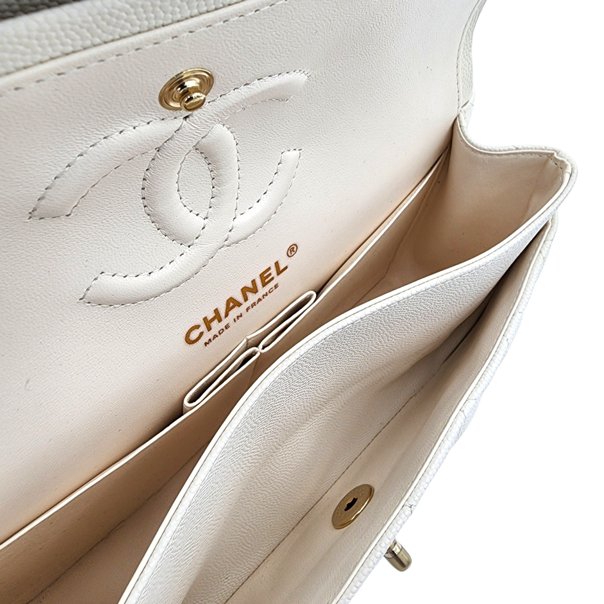 Chanel Caviar Quilted Medium Classic Double Flap Bag White GHW