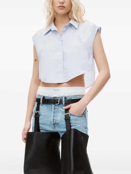 Alexander Wang Sleeveless Striped Cotton Shirt