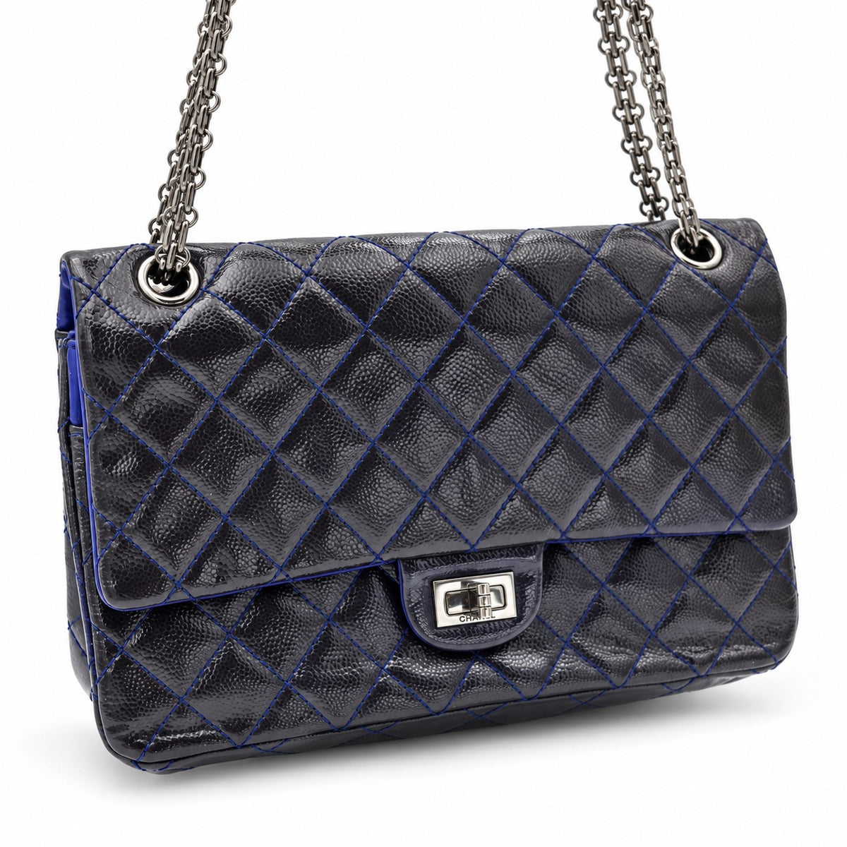 Chanel Aged Calfskin Large 2.55 Reissue 226 Flap Bag Navy Ruthenium