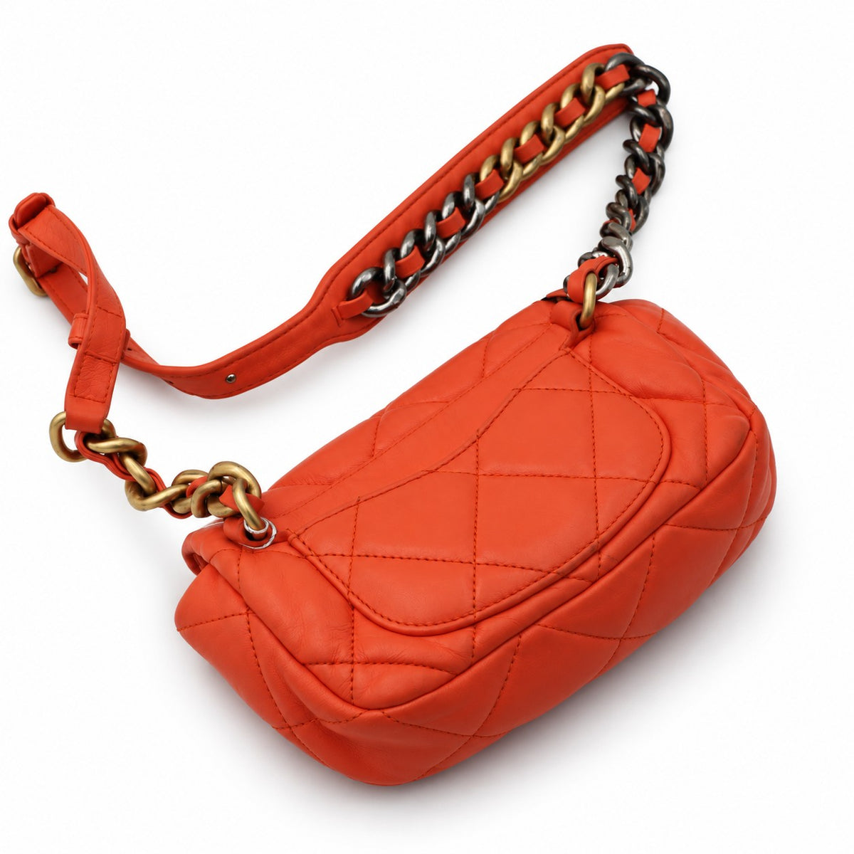 Chanel 19 Orange Quilted Chain Belt Bag