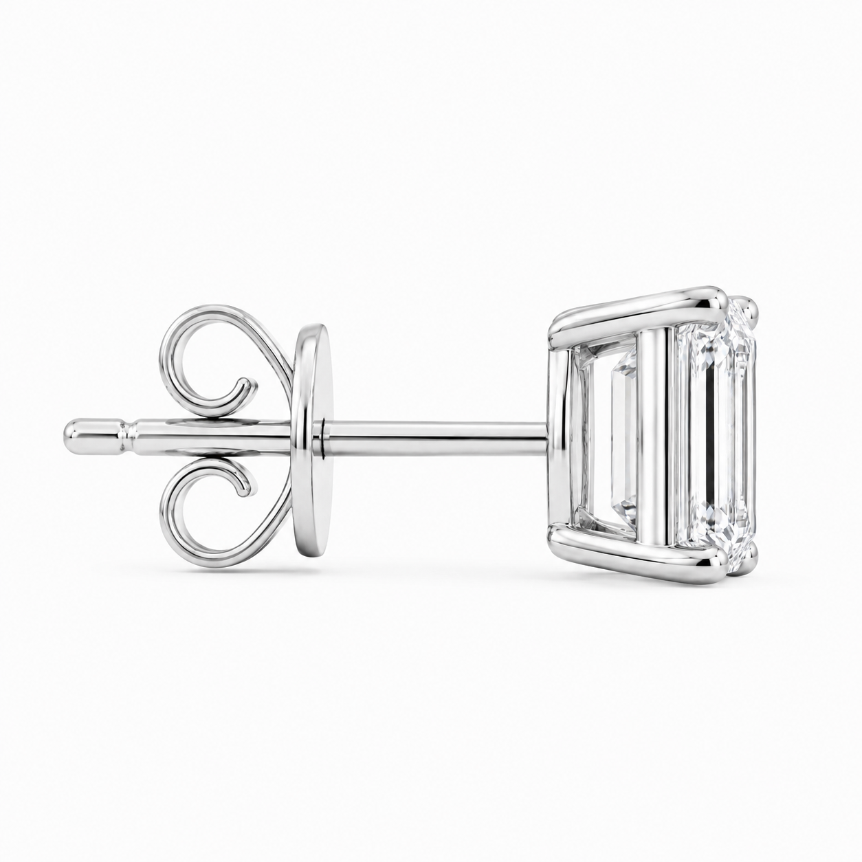 JANARY Emerald Cut 4-Carat Diamond Stud Earrings in 18K White Gold