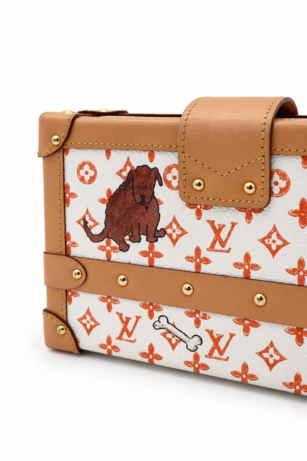 Louis Vuitton Monogram Canvas Kabuki Petite Malle Trunk Bag White Orange GHW