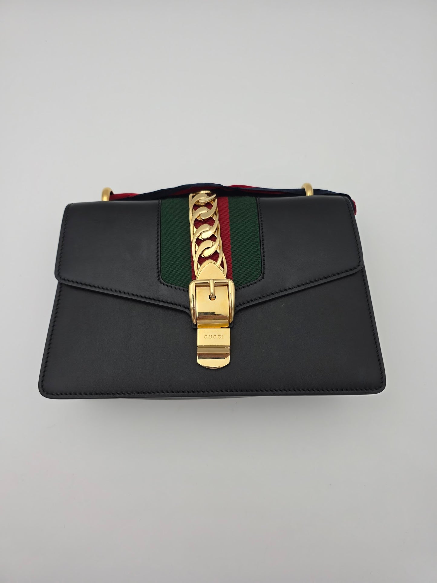 GUCCI Smooth Calfskin Small Sylvie Shoulder Bag Black GHW