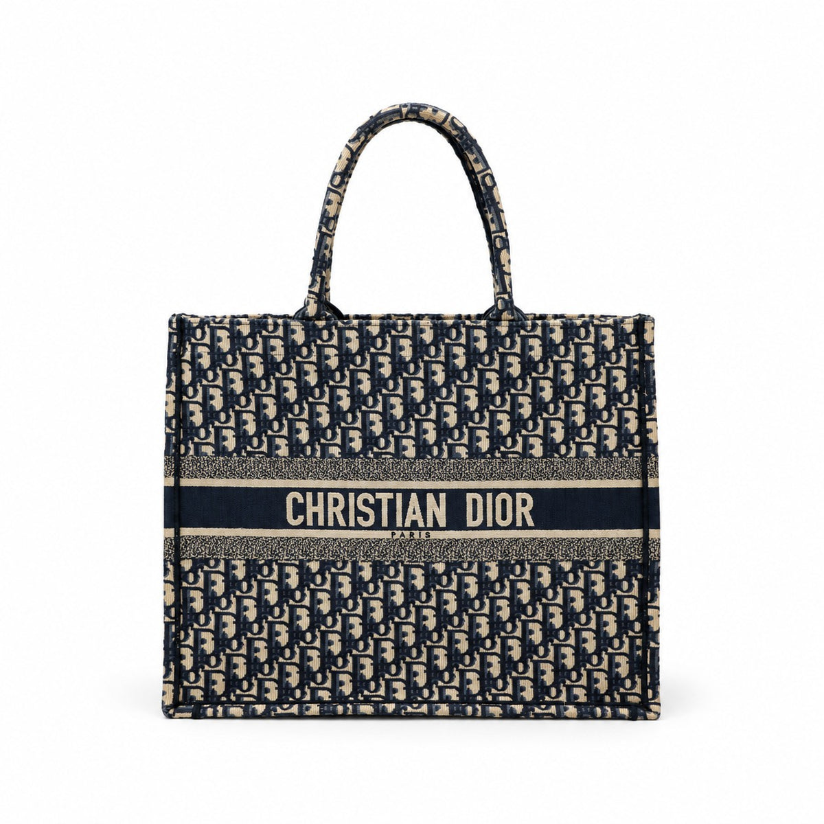Dior Oblique Canvas Large Book Tote Bag Navy Beige