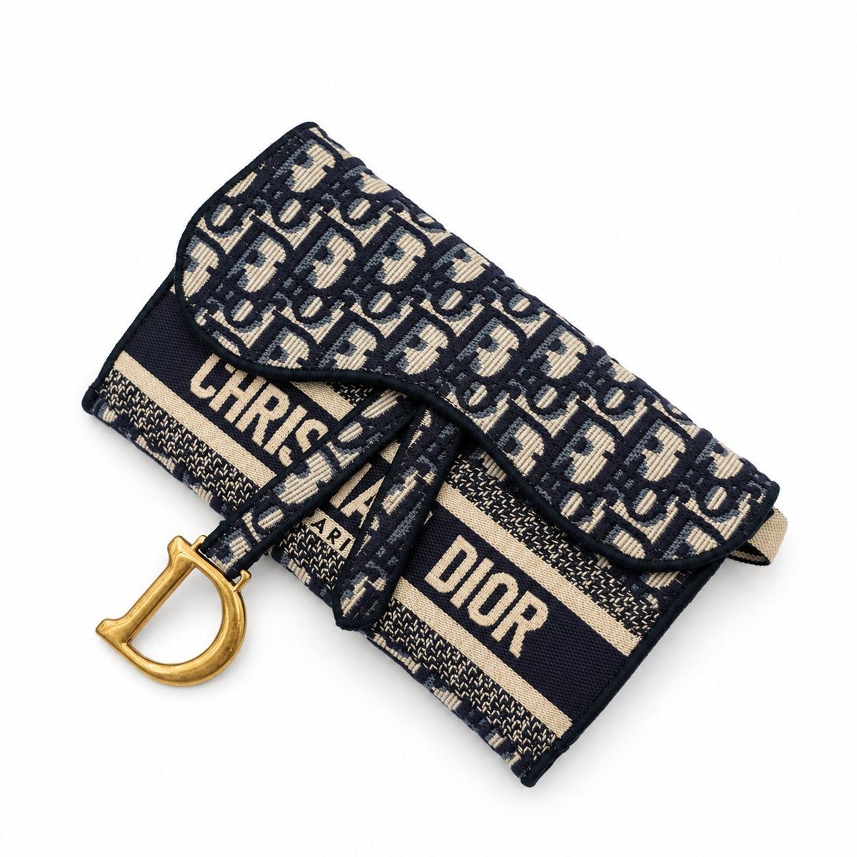 Dior Oblique Canvas Saddle Chain Pouch Navy Beige GHW