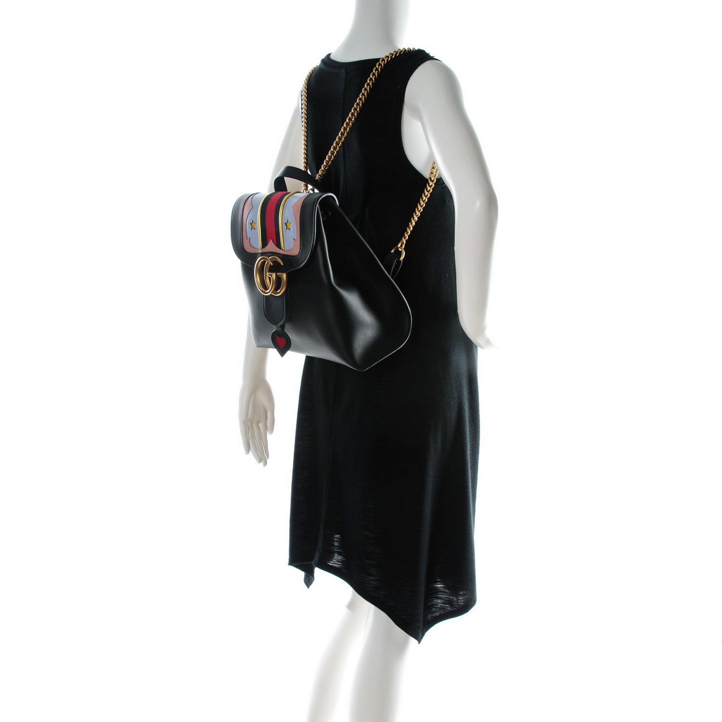 Gucci Calfskin Web GG Marmont Flap Chain Backpack Black