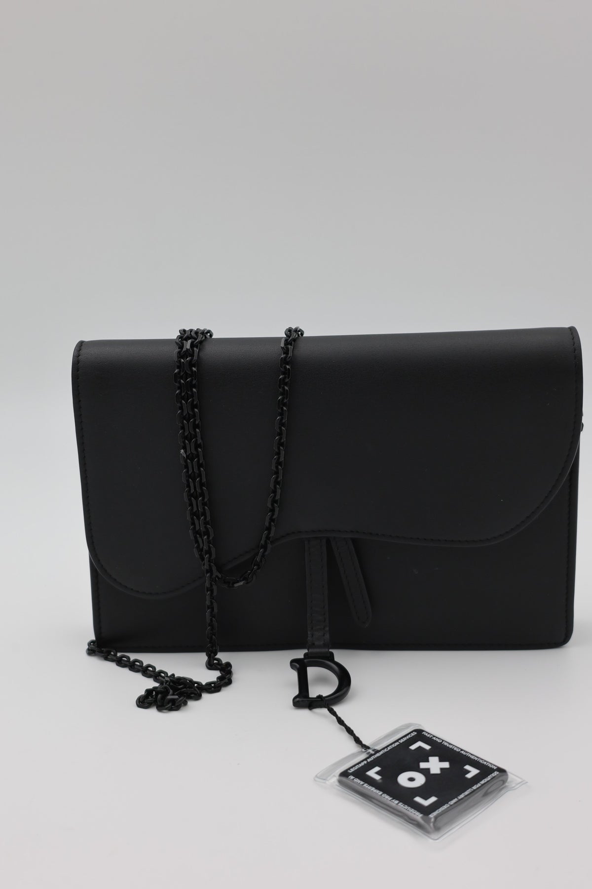 Dior Ultramatte Calfskin Saddle Wallet on Chain Black Black Hardware
