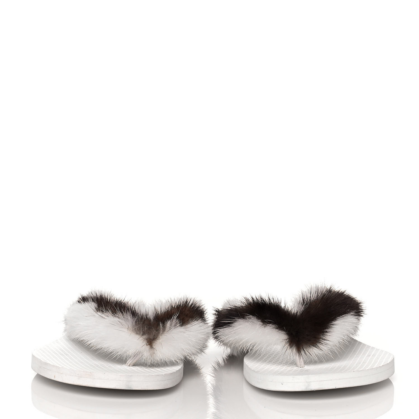 Valentino Garavani White and Brown Mink Flop Flops
