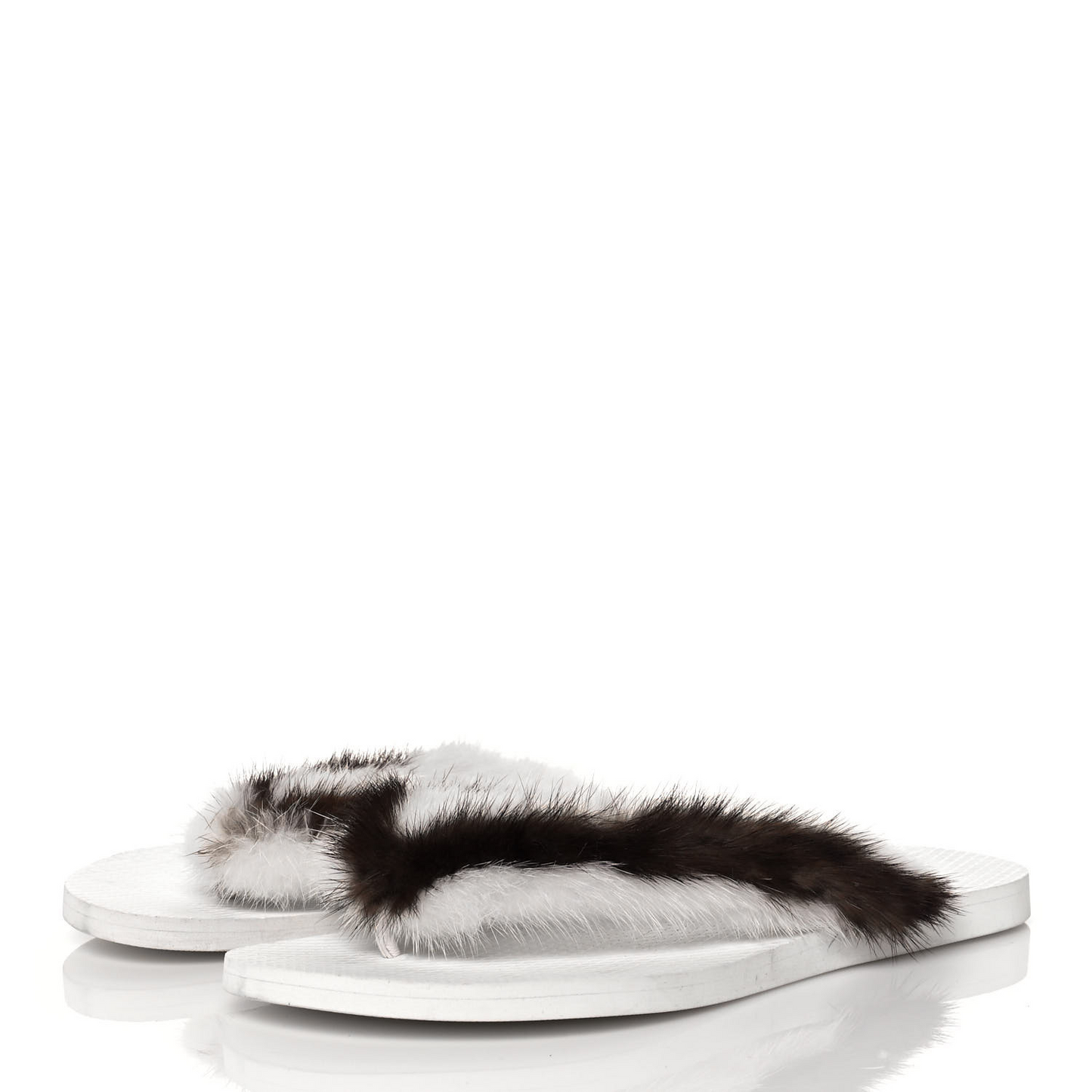 Valentino Garavani White and Brown Mink Flop Flops