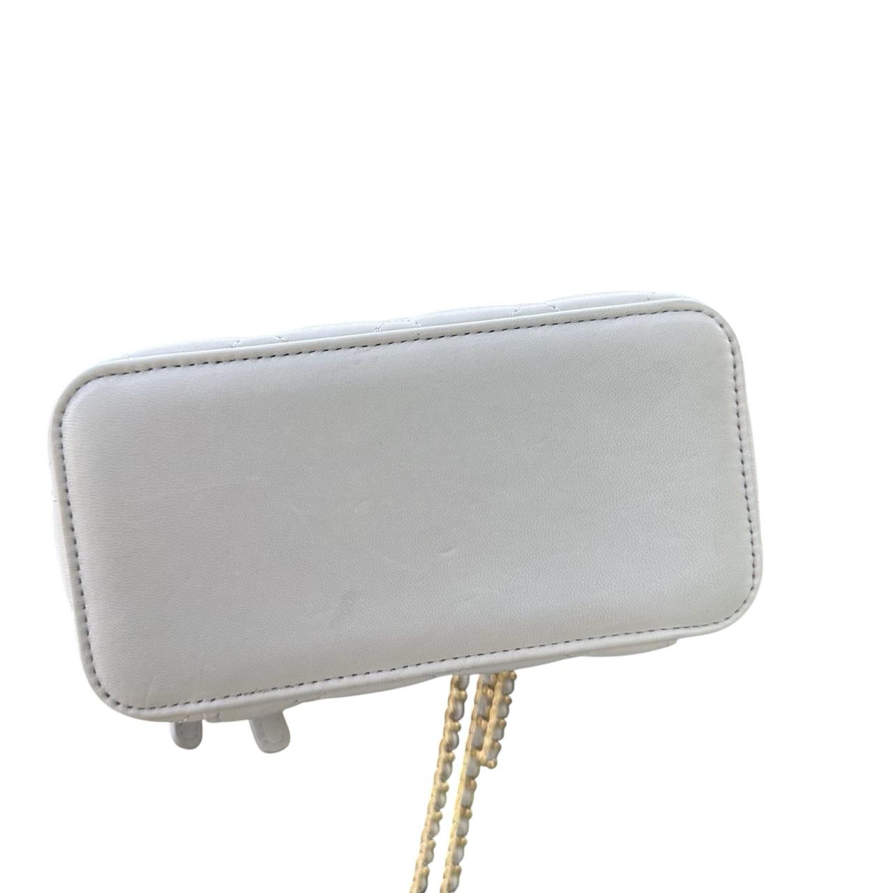 Chanel Lambskin Quilted Small Top Handle Vanity Case With Chain Light Grey