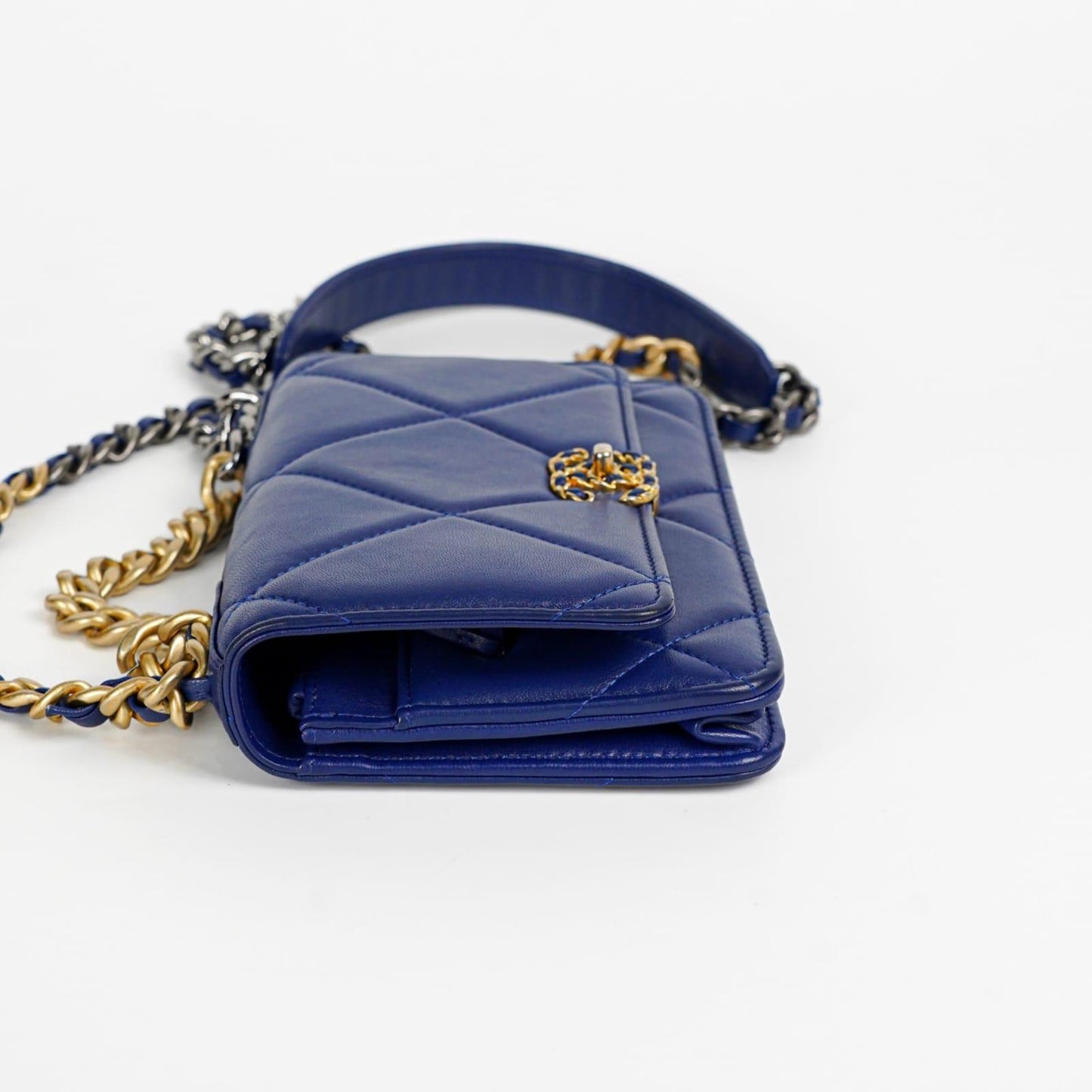 Chanel Lambskin Quilted Chanel 19 Wallet On Chain WOC Blue