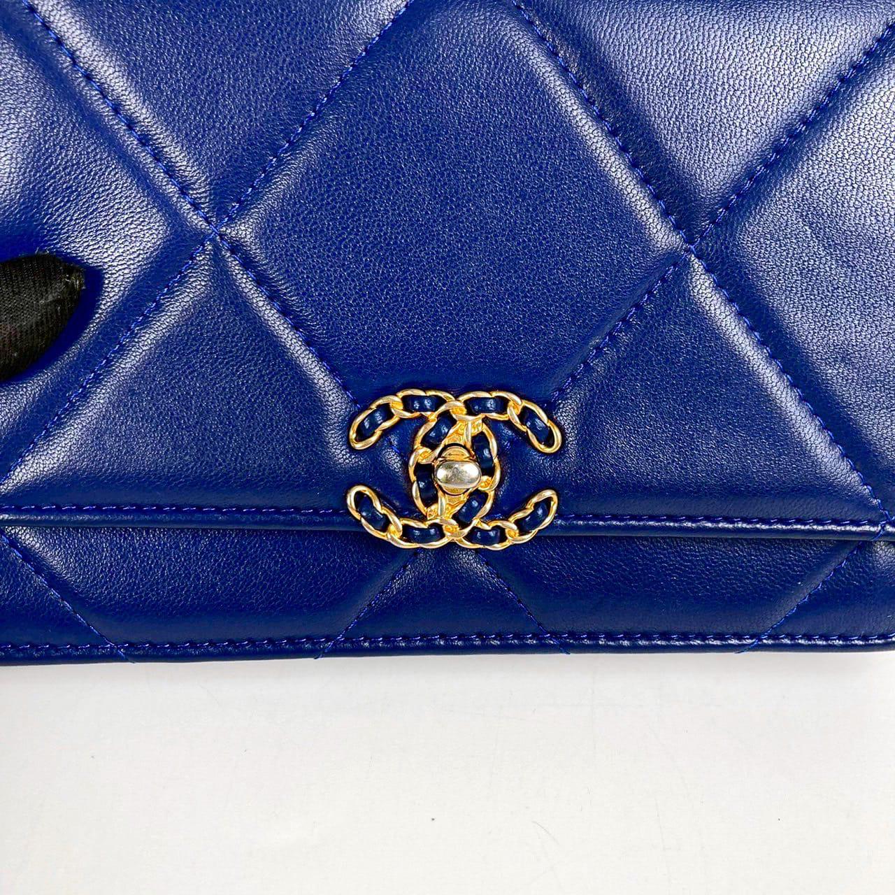Chanel Lambskin Quilted Chanel 19 Wallet On Chain WOC Blue