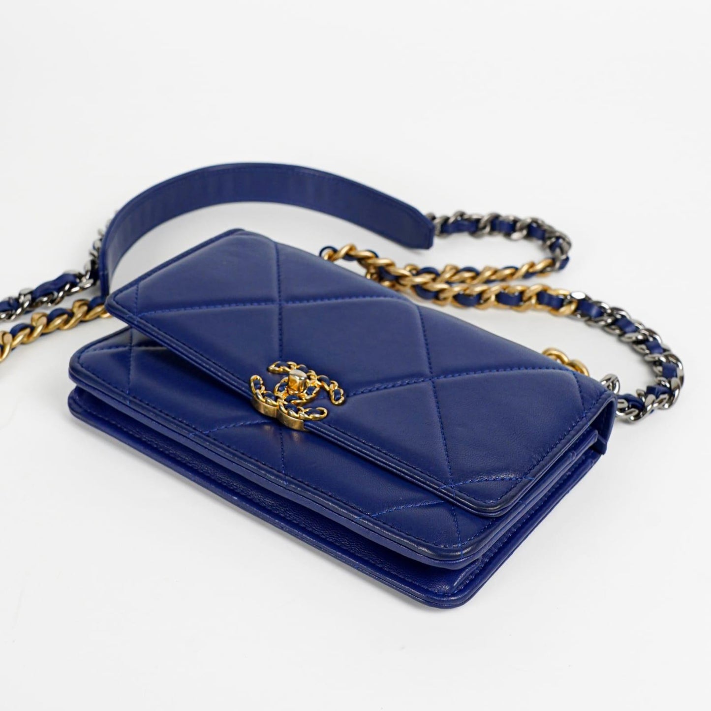 Chanel Lambskin Quilted Chanel 19 Wallet On Chain WOC Blue