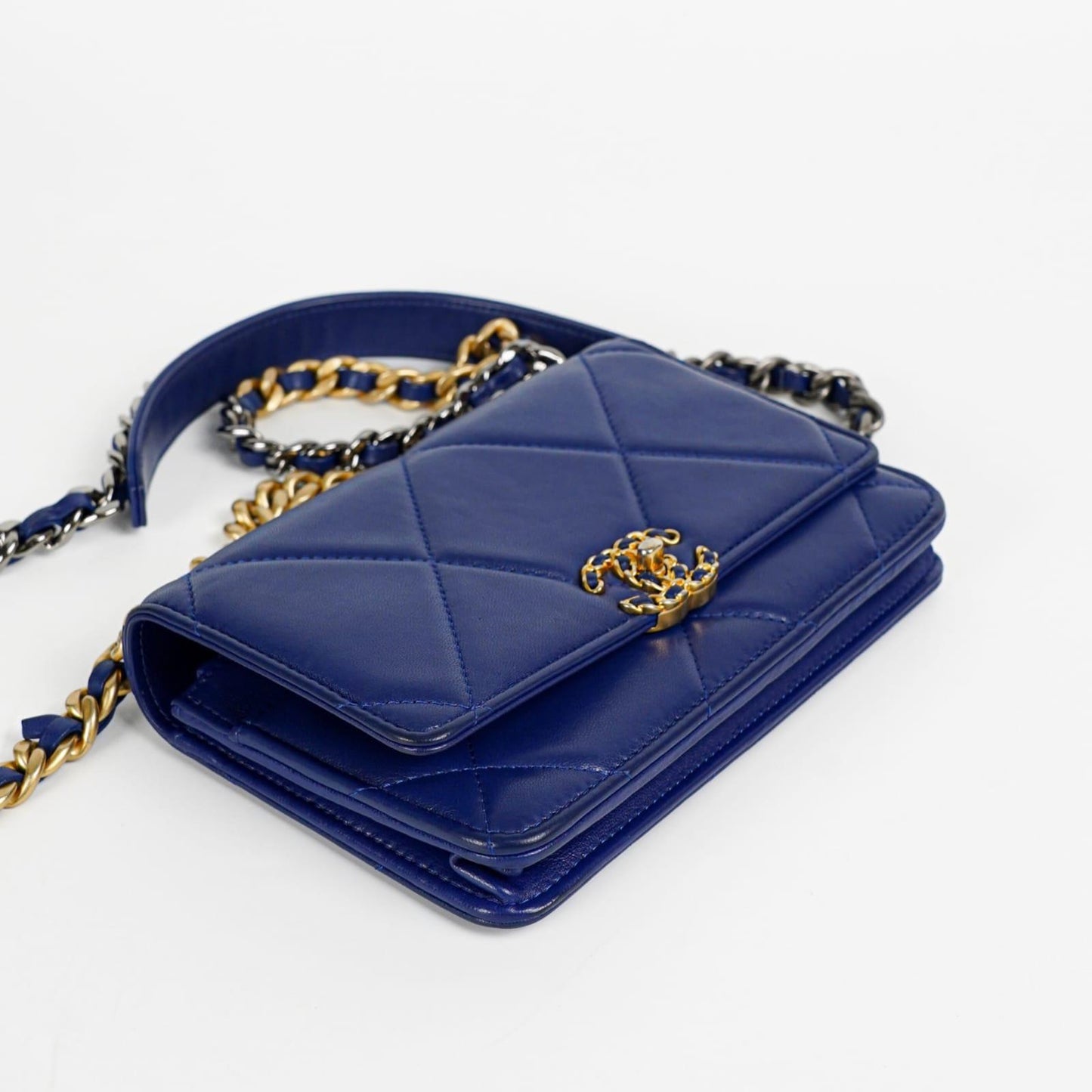 Chanel Lambskin Quilted Chanel 19 Wallet On Chain WOC Blue