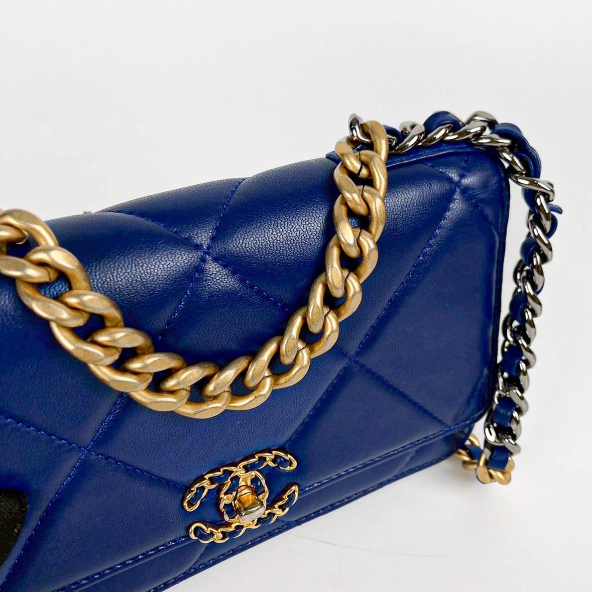 Chanel Lambskin Quilted Chanel 19 Wallet On Chain WOC Blue
