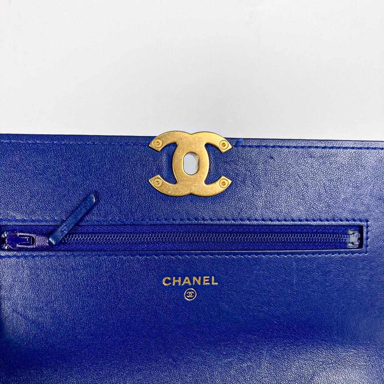 Chanel Lambskin Quilted Chanel 19 Wallet On Chain WOC Blue