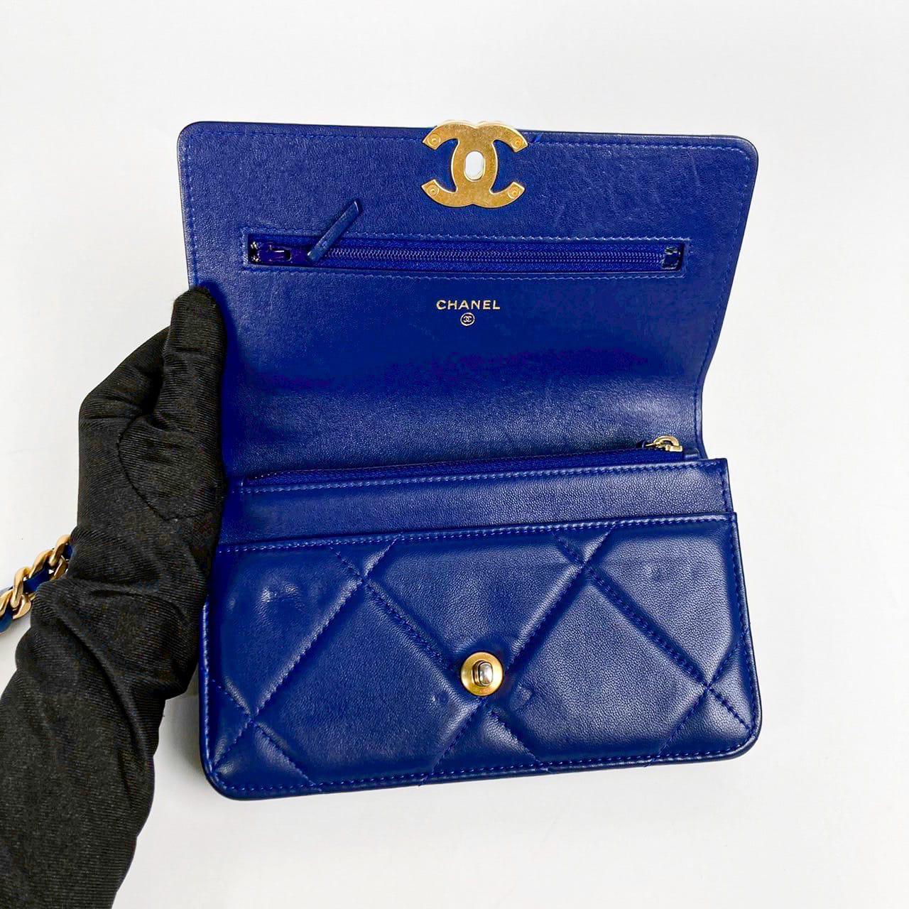 Chanel Lambskin Quilted Chanel 19 Wallet On Chain WOC Blue