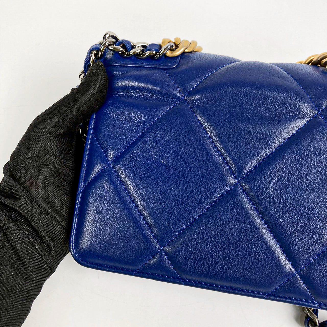 Chanel Lambskin Quilted Chanel 19 Wallet On Chain WOC Blue