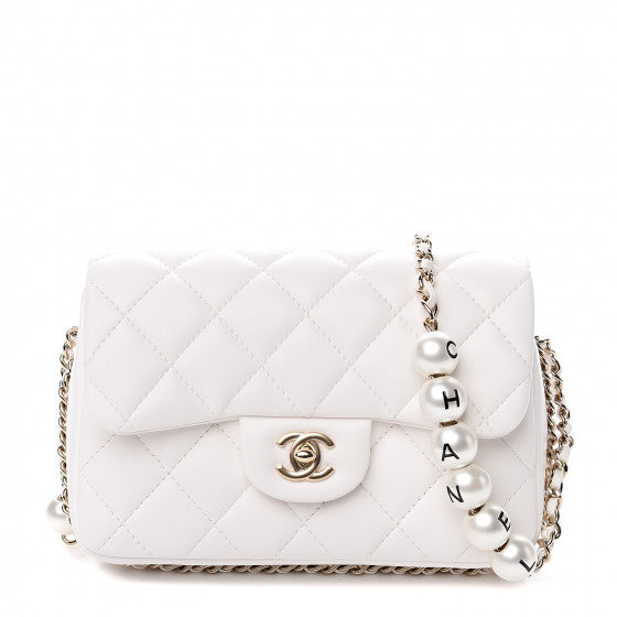 Chanel "My Precious" Flap Bag Imitation Pearl White Lambskin Light Gold Hardware